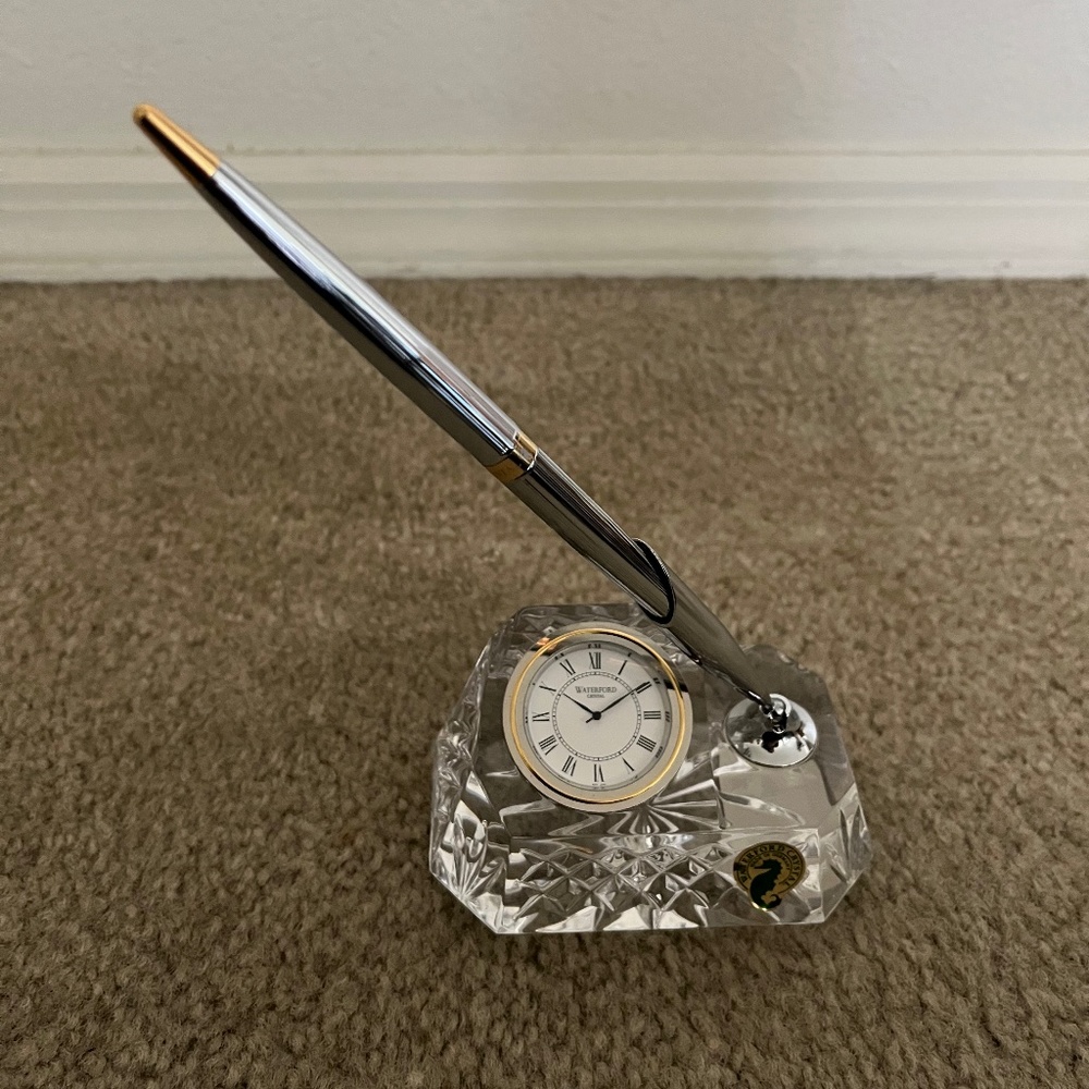 Vintage Waterford Crystal Desk Clock & Pen Holder